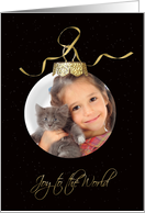 Joy to the World ornament photo card on black with stars card