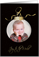 Joy to the World ornament photo card for grandparents on black card