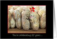 25th Wedding Anniversary, pair of peanuts with red hearts card