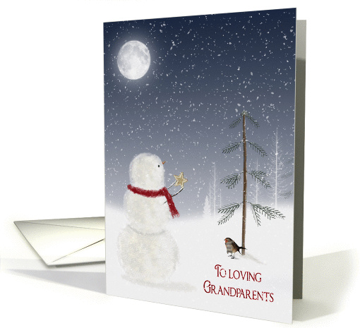 Christmas for Grandparents-snowman with gold star and full moon card