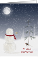 Christmas for Step Brother-snowman with gold star and full moon card