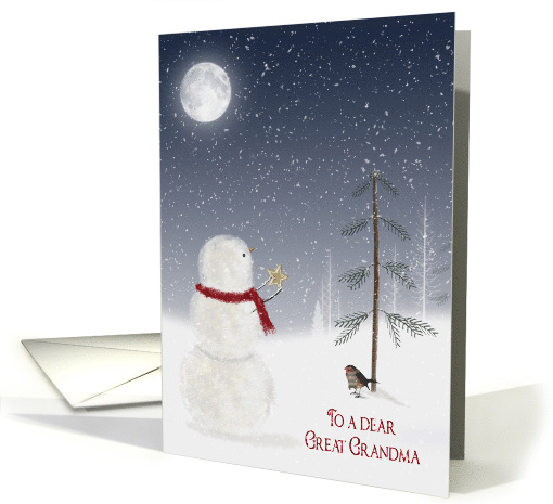 Christmas for Great Grandma, snowman with gold star and full moon card