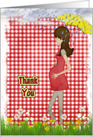 Thank You for shower gift-pregnant mom in flowers with umbrella card
