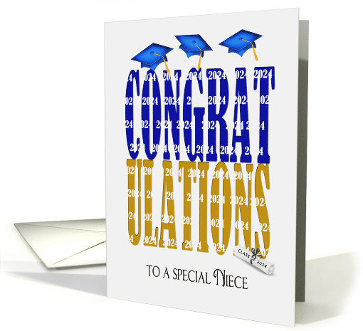 2024 Graduation for Niece in Blue and Gold School Colors card