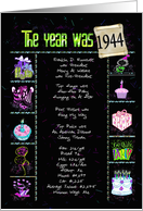 Birthday Party Invitation 1944 fun trivia facts on black with confetti card