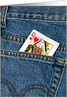 Valentine’s Day for Her-Queen of Hearts card in blue jean pocket card