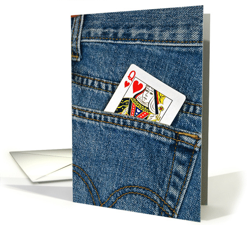 Anniversary for Wife, Queen of Hearts card in blue jean pocket card