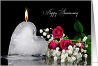 Anniversary for Husband, melting ice heart with flame and roses card