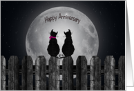 Anniversary for spouse, silhouette of cats on a fence with full moon card