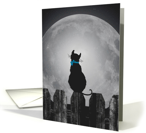 Miss You silhouette of cat on a fence with full moon card (1223370)