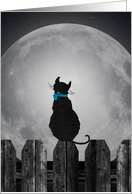 Miss You silhouette of cat on a fence with full moon card
