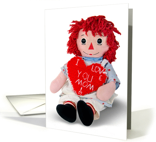Mom's Birthday-old rag doll with red homemade heart card (1224278)