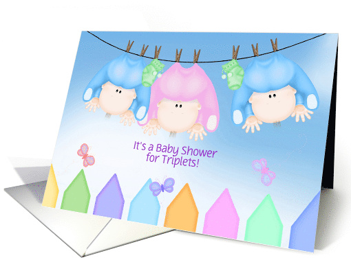 Triplet Baby Shower Invitation-boys and a girl hanging on... (1228950)