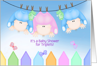 Triplet Baby Shower Invitation-boys and a girl hanging on clothesline card