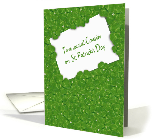 Cousin on St. Patrick's Day, white card in layers of shamrocks card