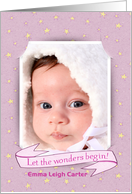 Baby Girl Announcement photo card with custom name card