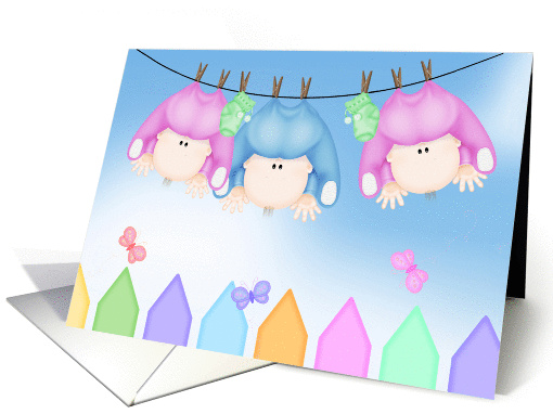 birth announcement of triplets hanging on clothesline card (1237584)