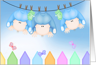 Baby Boy Triplets Congratulations, baby boys hanging on a clothesline card