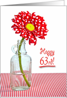 63rd Birthday-red and white polka dot daisy in a vintage bottle card