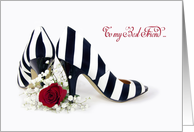 Maid of Honor request for Best Friend-striped pumps with red rose card
