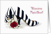 general Maid of Honor request-striped pumps with red rose card