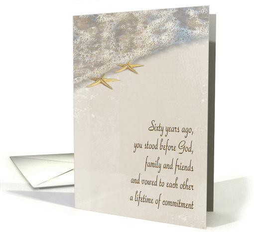 60th Wedding Anniversary for couple-starfish in ocean surf card