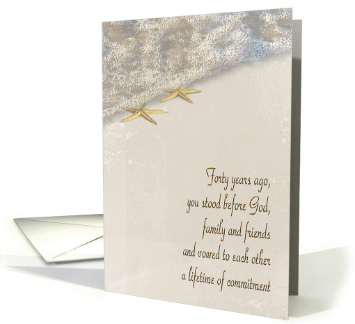 40th Wedding Anniversary for couple-starfish in ocean surf card