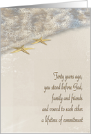 40th Wedding Anniversary for couple-starfish in ocean surf card