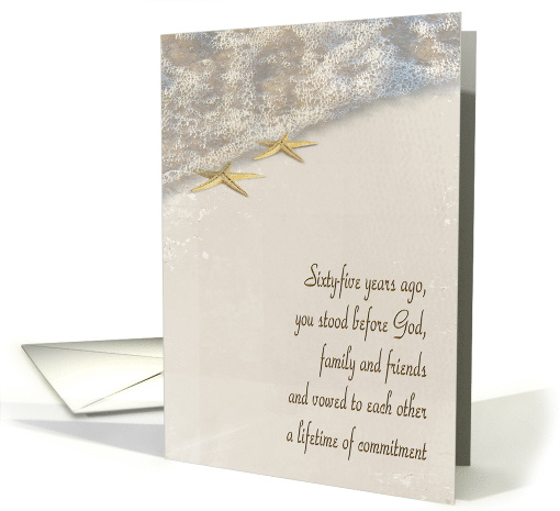 65th Wedding Anniversary for Parents, starfish in ocean surf card