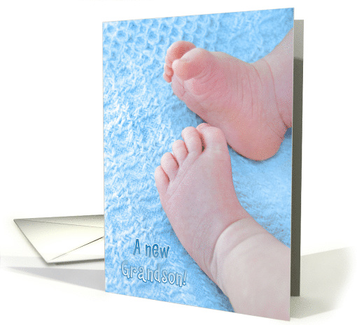 Congratulations on New Grandson baby feet on blue blanket card