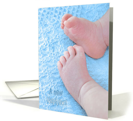 Congratulations on New Nephew, baby feet on blue blanket card