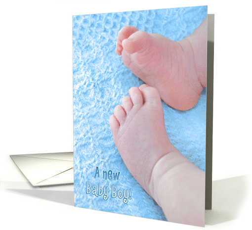 Baby Boy congratulations newborn baby feet on blue blanket card