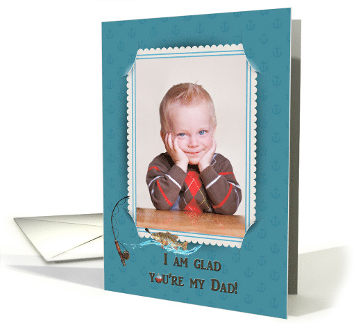 Father's Day fishing theme photo card with pole and fish in water card