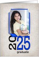 2025 Graduation Party Invitation with Blue Slit Corner Photo Frame card