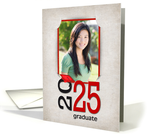 2025 Graduation Red Cap On Slit Corner Photo Frame card (1261554)