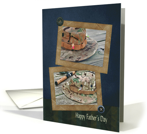 Father's Day for Son fishing hats with flies in vintage frames card