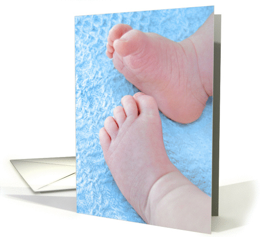 New Baby Boy congratulations-baby boy feet on a soft blue blanket card