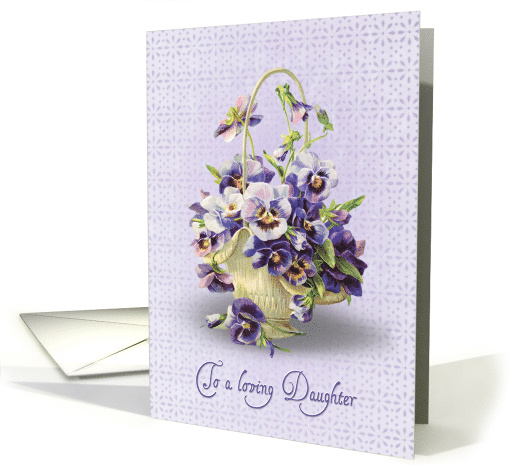 Daughter's Birthday, pansy basket on pastel purple eyelet... (1266666)