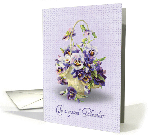 Godmother's Birthday-pansy basket on pastel purple eyelet... (1266678)