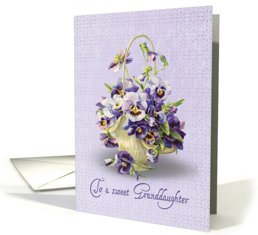 Granddaughter's Birthday-pansy basket on eyelet background card