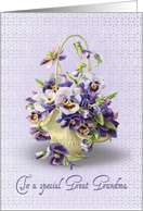 Great Grandma’s Birthday-pansy basket on purple eyelet background card