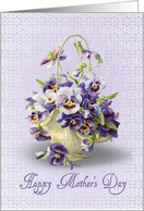 Mother’s Day pansy basket on purple eyelet background card