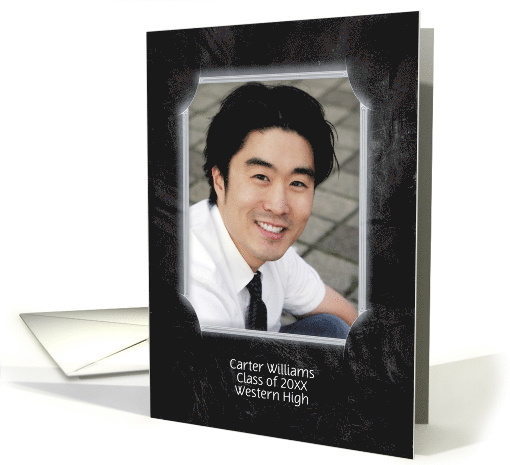 Graduation invitation photo card-black leather... (1271542)