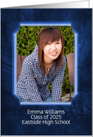 Graduation 2023 Invitation Photo Card, Neon Frame on Blue Leather card