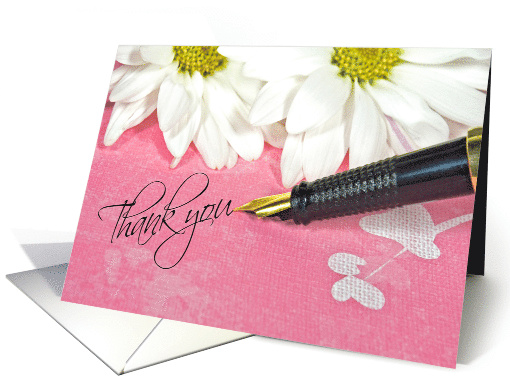 Thank You for hostess, white daisies with fountain pen card (1272546)