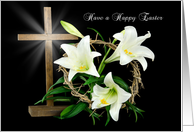 Easter Lilies and Crown of Thorns with Cross for Happy Easter card