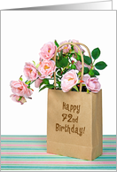 72nd Birthday pink roses in generic paper bag on striped paper card