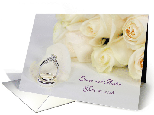 Wedding Congratulations with Customized Name rings on rose petal card