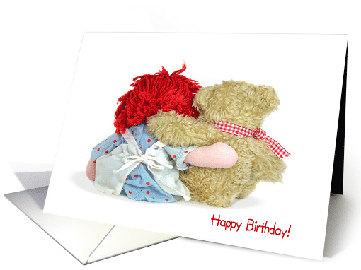 Birthday for Friend old rag doll and teddy bear hugging card (1286510)