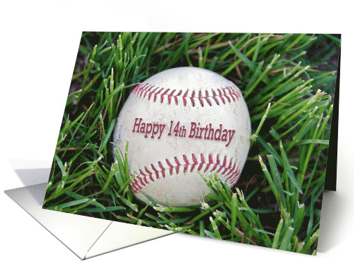 14th Birthday close up of a used baseball in grass card (1290370)